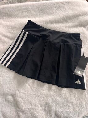 Adidas Girls Black Pleated Tennis Skirt with White Stripe